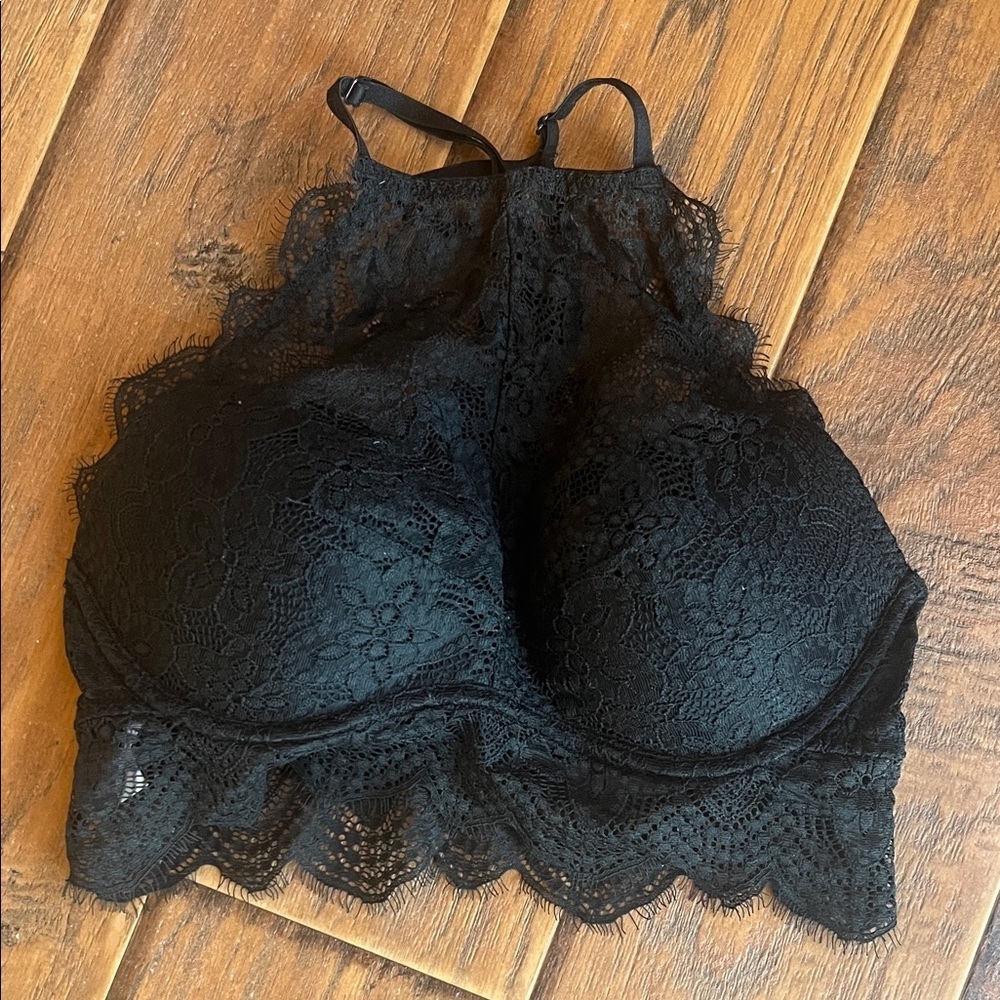 PINK Victoria's Secret Black Lace High Neck Bralette - Size Small